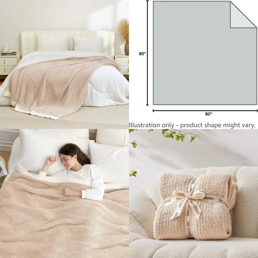 

Luxurious Oversized Cozy Knit Fuzzy Blanket, Super Soft Warmth, Heather Beige, 90x90 inches
