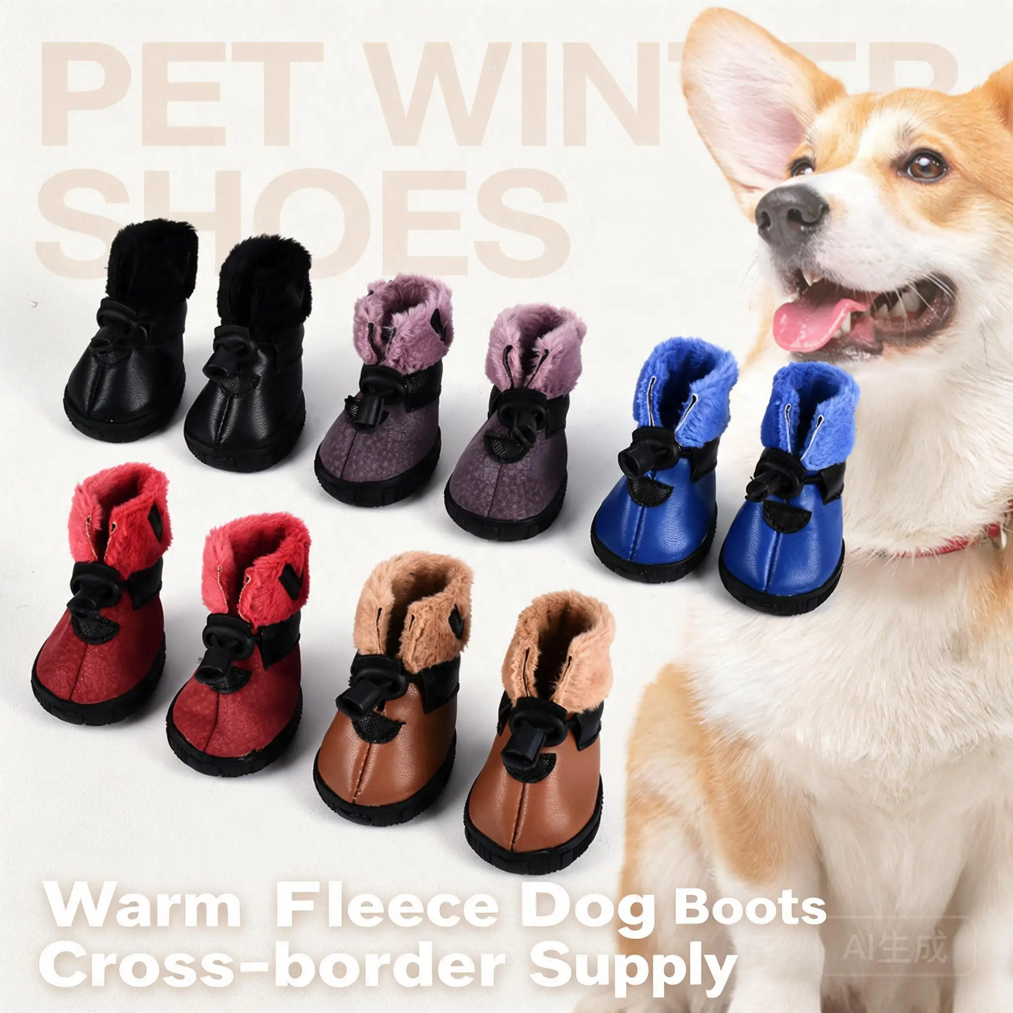 Winter Fleece Lined Dog Boots Anti Slip Wear Resistant Paw Protectors For Cold Weather Outdoor Use Multi Colors Sizes 4pcs Set