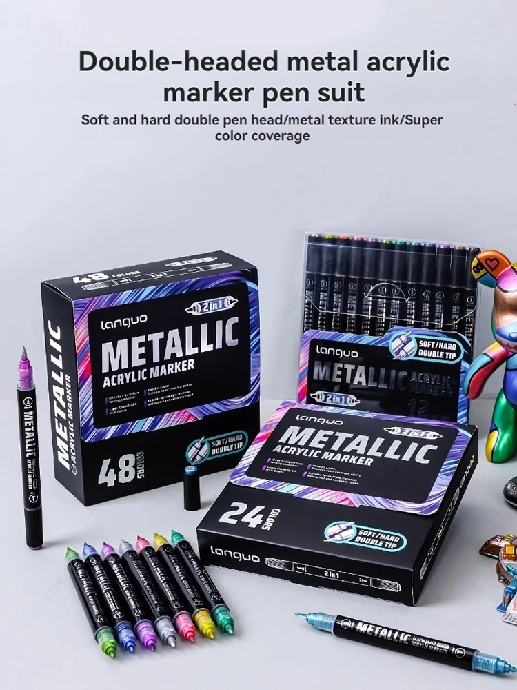 

Metal Acrylic Marker Pen for Rock - Quick Dry Dual-Tip Paint Pens for Decorations - Painting Kit, Drawing Markers, Art Supplies