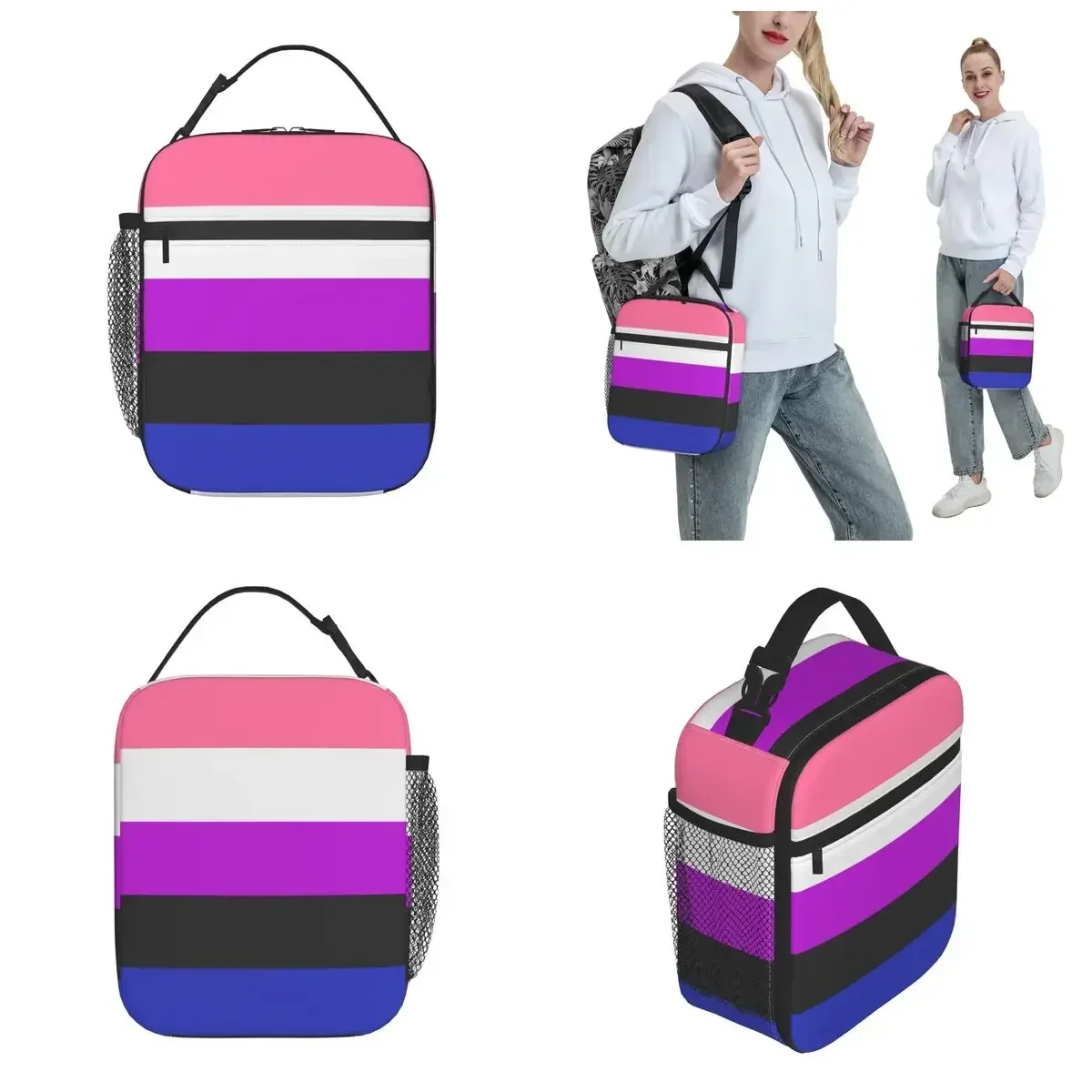 Gender Fluid Fluidity Pride Insulated Lunch Bags Lunch Container Portable Cooler Thermal Bento Box Travel