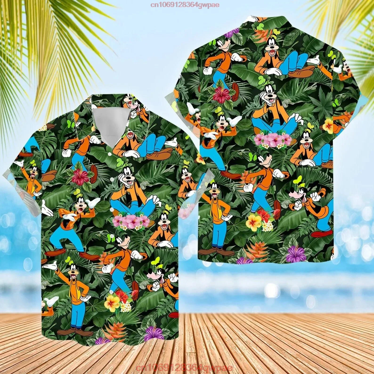 Goofy Dog Hawaiian Shirts Mens Fashion Button Up Shirts Disney Hawaiian Short Sleeve Shirts Casual Beach Shirts Harajuku Tops