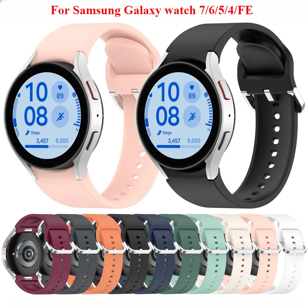 Silicone Strap For Samsung Galaxy watch 7/6/5/4/FE WatchBand Soft smartwatch Sport Bracelet Wristband SX button silicone strap