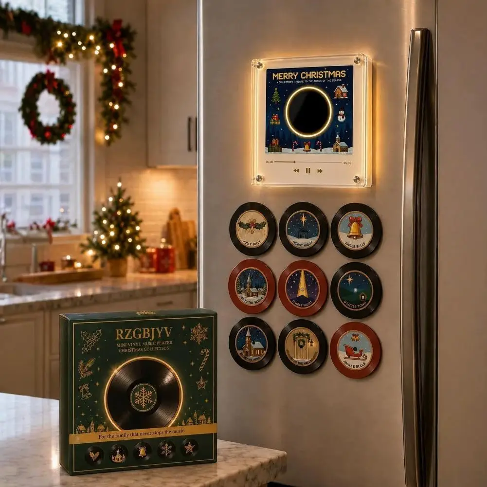 Xmas Acrylic NFC Music Player Ambient Night Light,Christmas Magnetic Vinyl Record Decor With 9 Replaceable Disc Music Box