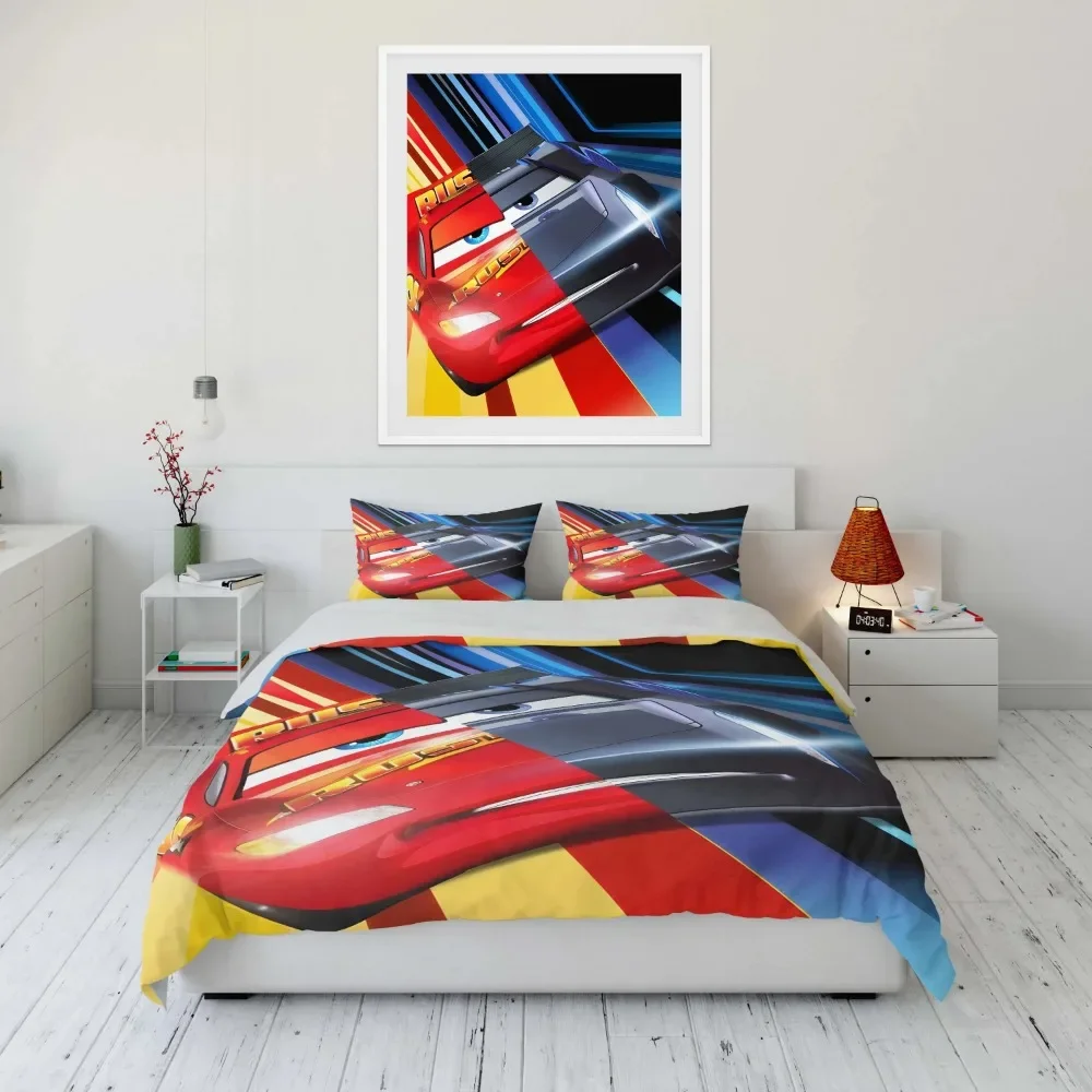 Disney Cartoon Cars McQueen Bedding Set 3 Pieces King Size US Twin Baby Bed Set Pillowcase Adult Bed Cover Bedroom Bed Set Duvet