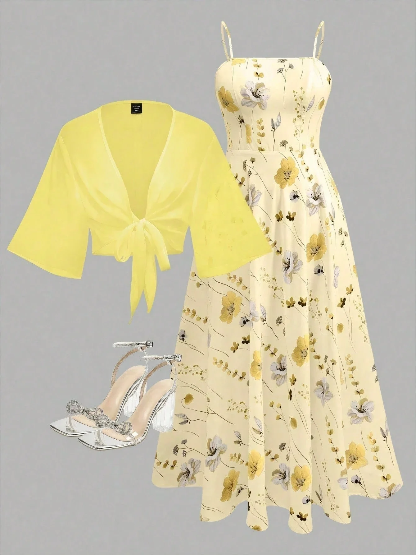 

Летний/осенний комплект из шифонового платья с цветочным принтом и кардигана для женщин (2 предмета)