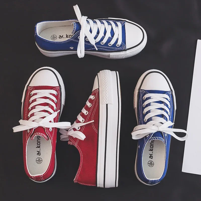 Canva Women's Fashionable Casual Sneakers 2024 Spring New Arrival Platform Increased Height Knee-high Blue Red Colorful Shoes