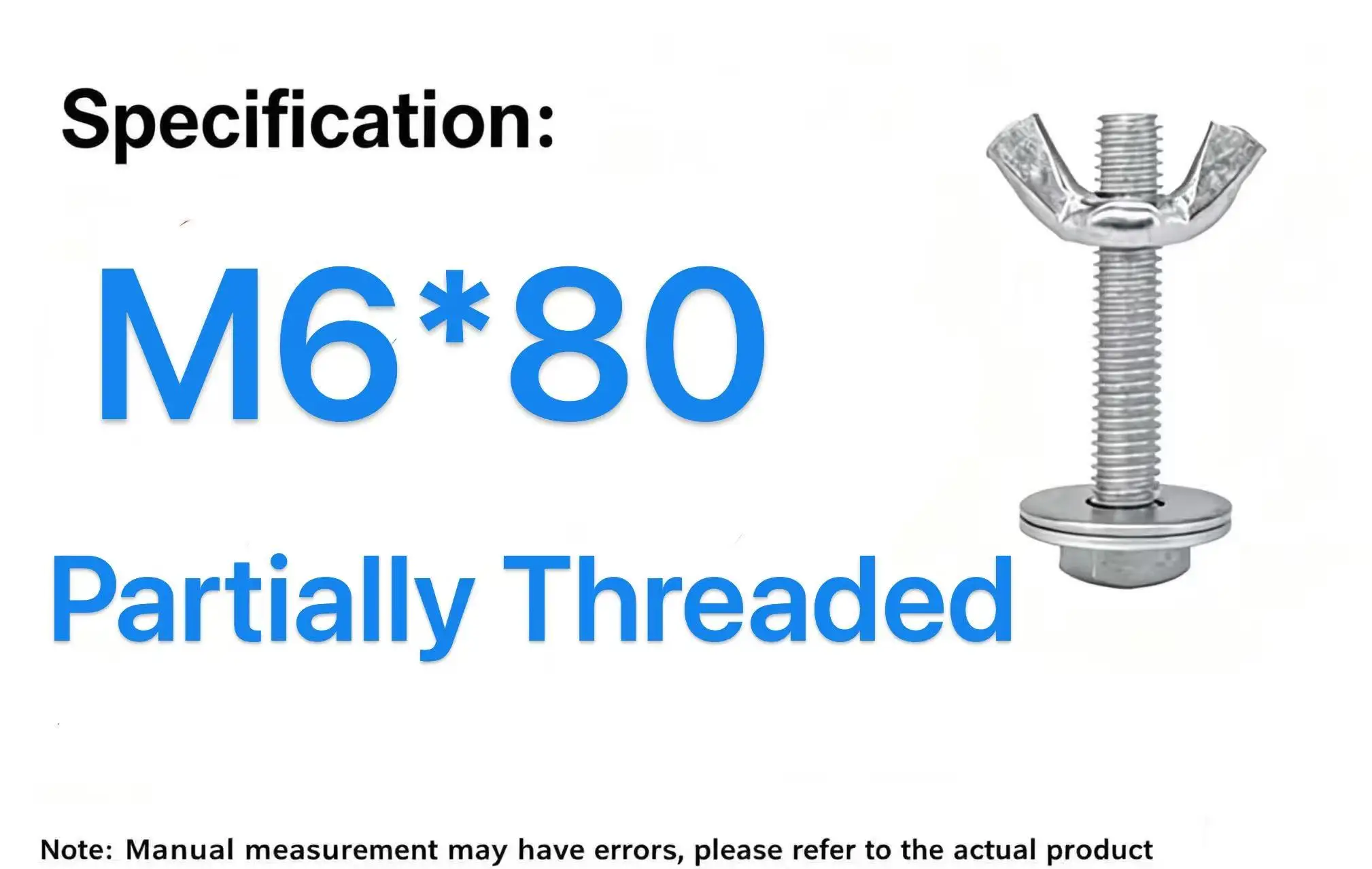 Wing Bolt Assembly Butterfly Hand Tightening Screw With Flat Washers Hex Nut  M6*80Scaffold Horse Stool Replacement Fixin