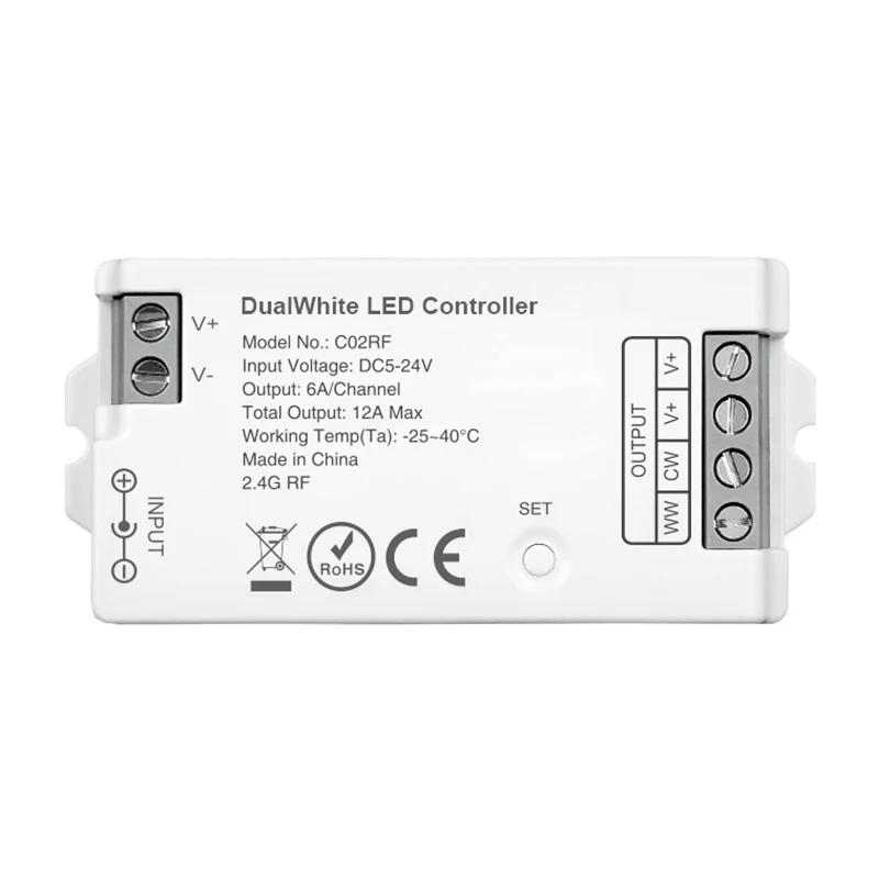 C02RF 2.4GHz CCT LED Controller Brightness Adjustable Gateway for FCOB CCT LED Light Strip DC5-24V Supporting Facilities RC02