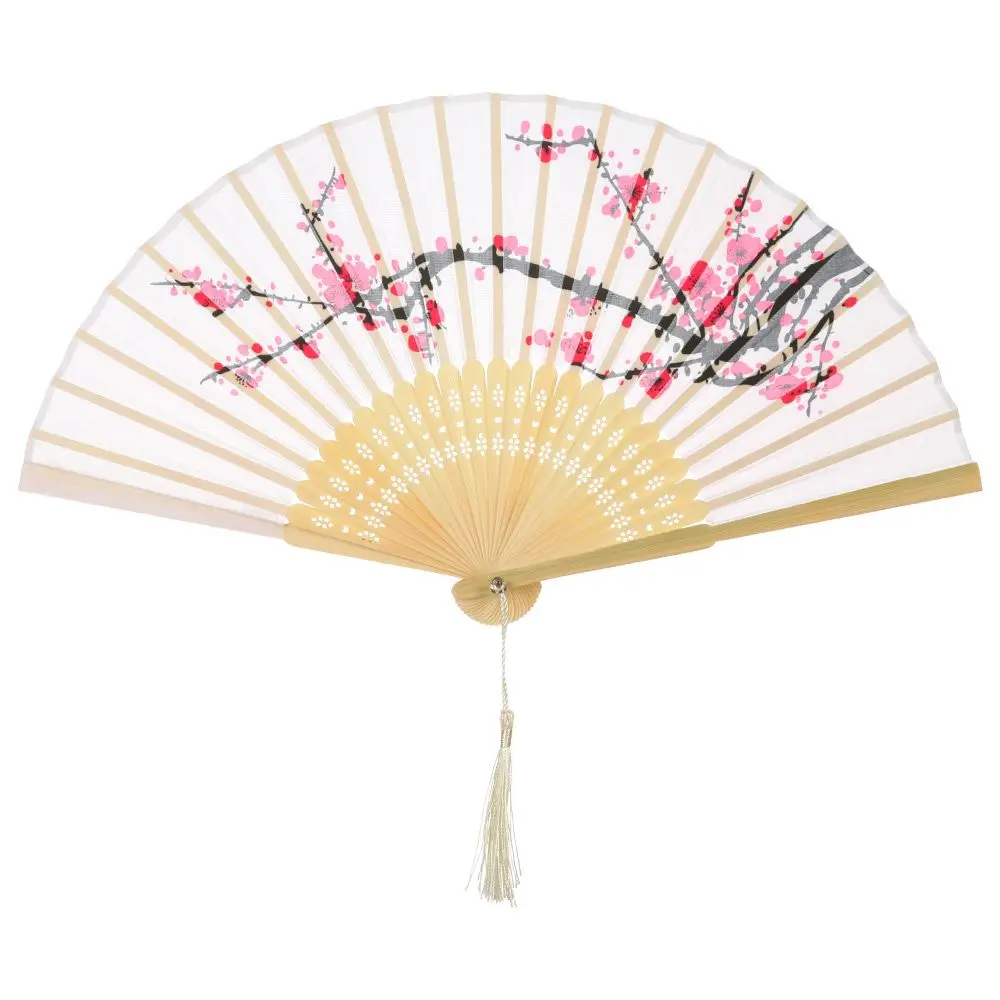 Bambus chinesische japanische Falt fächer bunte Quaste elegante weibliche Fan Vintage-Stil Falt fächer Seide Hand fächer