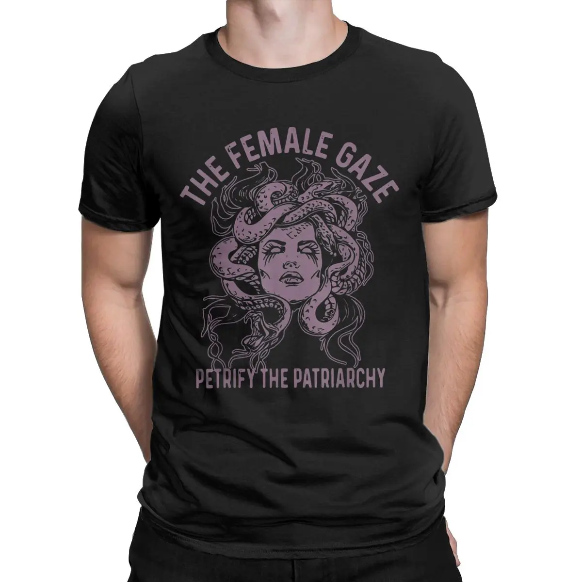 Medusa The Female Gaze Petrify Men's T Shirt Patriarchy Greek Creative Tee Shirt Short Sleeve Crewneck T-Shirts Pure Cotton Gift