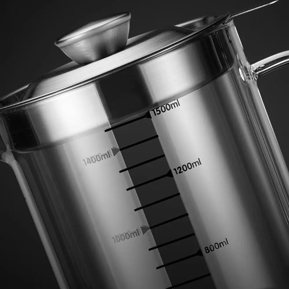 

Стеклянный контейнер для масла/жира объемом 1 л/1,5 л с мелкой сеткой, термостойкий, с мерной шкалой, для кухни и дома