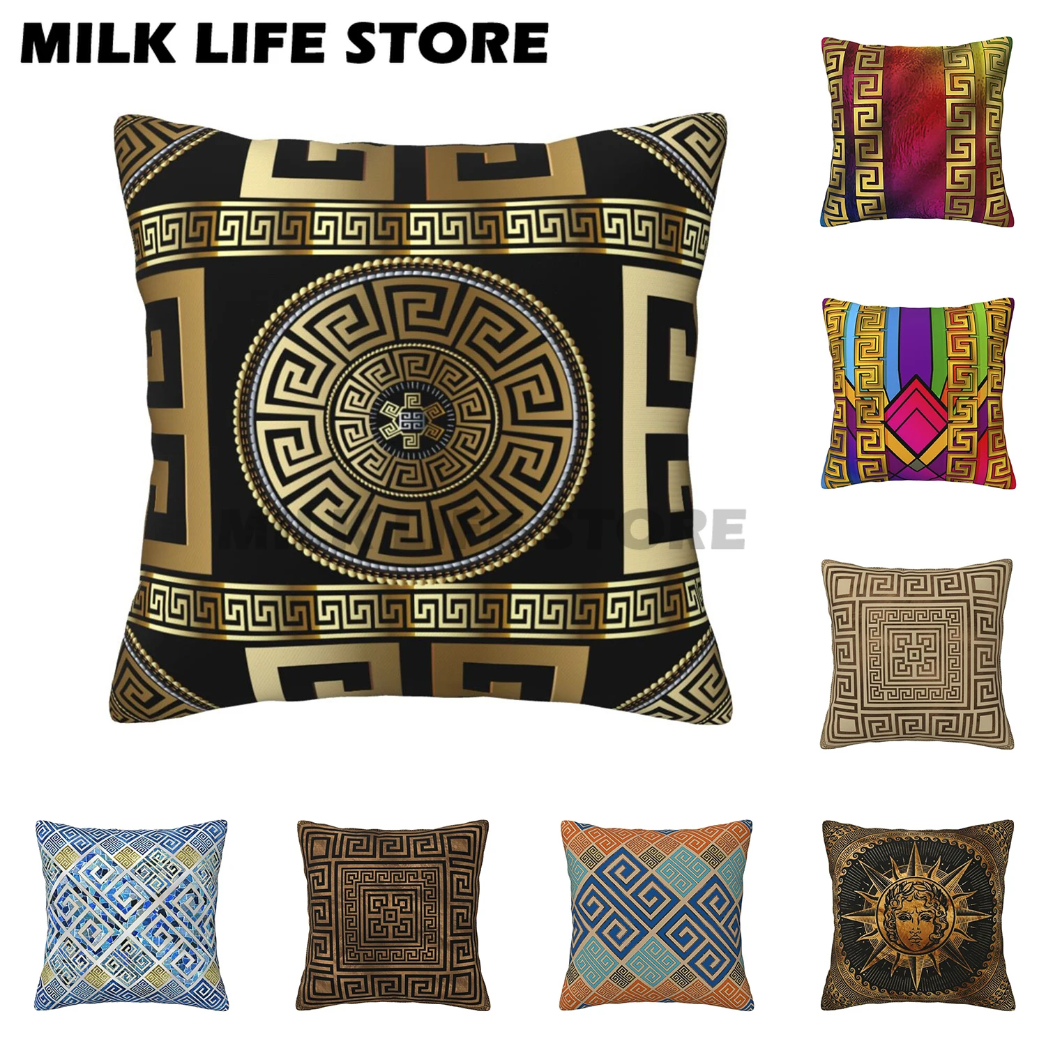 

Greek Key Throw Pillow Covers Pillowcases Modern Geometric Greek Pattern Gold Key Cushion Use for Living Room Bedroom 18x18 Inch