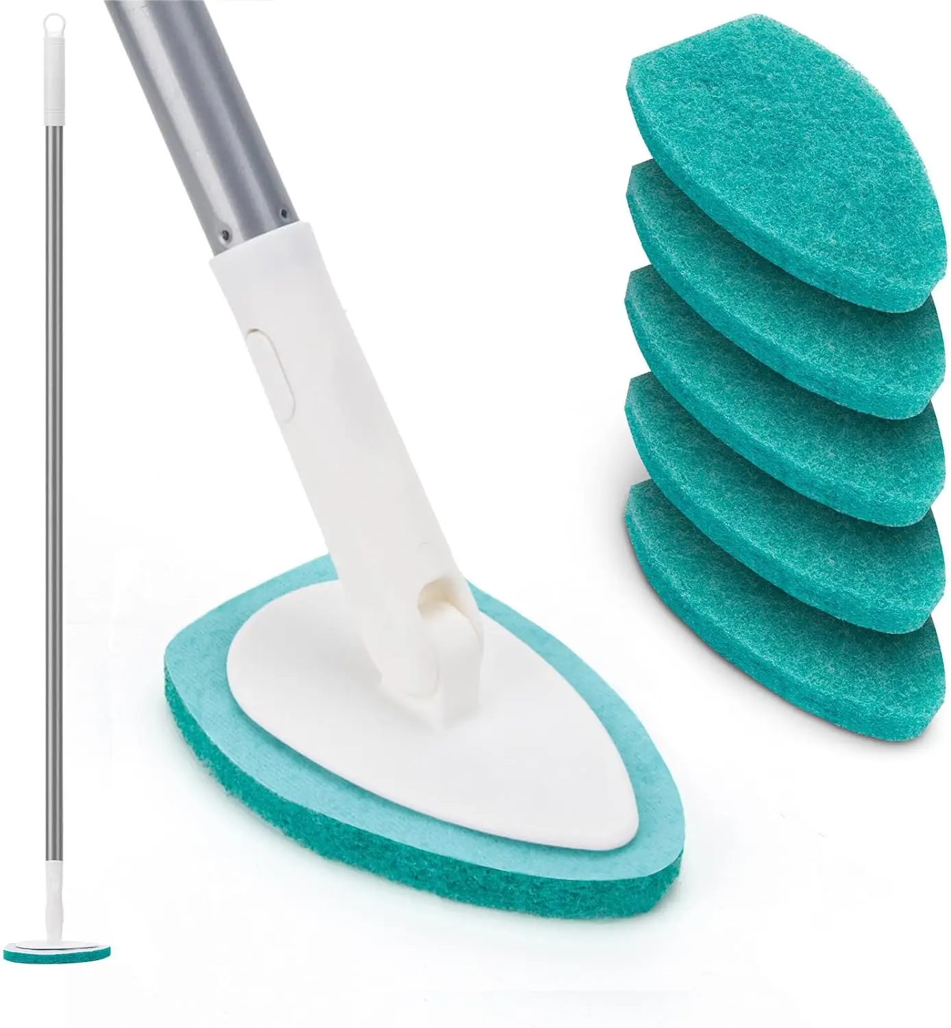 Escova de Banho com Cabo Longo, Escova para Banheira de 47'', Ferramenta de Limpeza para Banheira e Azulejos com 6 Refil de Almofadas