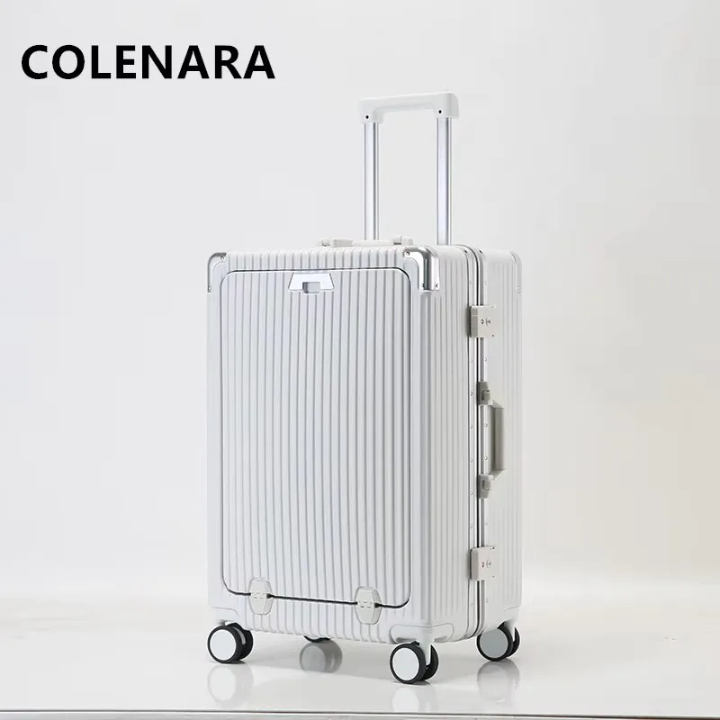 COLENARA-Mala De Viagem Portátil, Estojo De Embarque De Carregamento USB, Estojo De Trole De Quadro De Alumínio, Bagagem Multifuncional, 20 "24"