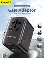AWEI GaN Universal Travel Adapter 35 65W 100W USB &Type C Fast Charging International Plug Adapter EU/UK/USA/AUS Plug for Travel