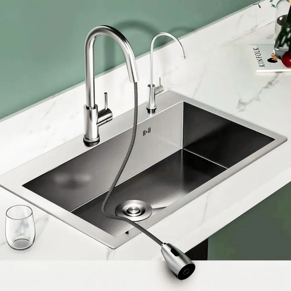 스테인리스 스틸 33인치 싱글볼 주방 싱크대 (배수구 포함) - 16게이지, 33x19x9 크기, 드롭인 스타일