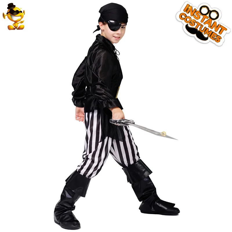 Boys Pirate Costume Children Pirate Stage Performance Party Costume Tops, Pants, Belts, Socks, Eye Masks 5pcs Cosplay Props