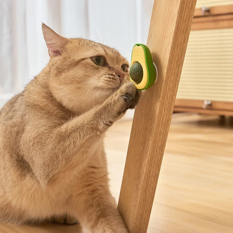 

Avocado Shape Cat Catnip Ball Wall Stick-on Toy Rotatable Edible Licking Snack Natural Mint Balls Cat Teeth Cleaning Supplies