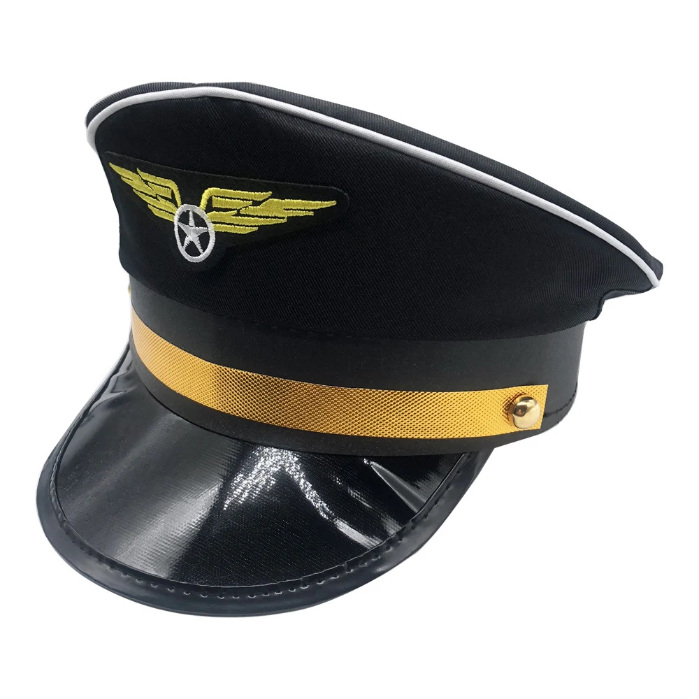 2 Farben Kapitän Hut Cosplay Luftfahrt Kappe Marine Party Kostüm Polizei Matrosen Kappen Leistung Kapitän Hut Mit Abzeichen Unisex 1 STÜCK – Detail 6