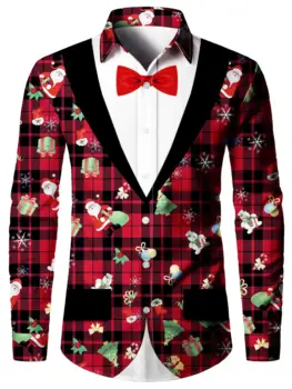Christmas Theme Men's Fake Suit Tailcoat Printed Formal Shirts Christmas Graphics Long Sleeve Shirt Fashion Men's Shirts For Men 2