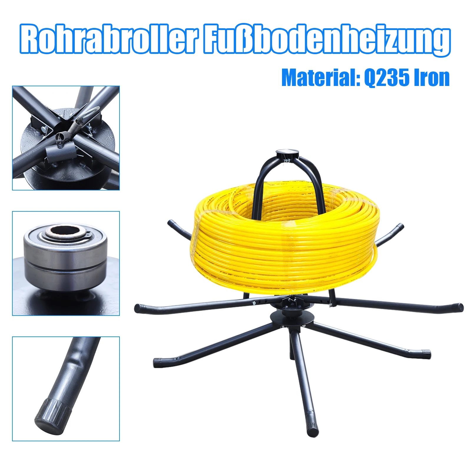 Heavy Duty Underfloor Heating Pipe Tube Cable Wire De-Coiler Adjustable Decoiler Updated Double Bearing Floor With Pouch