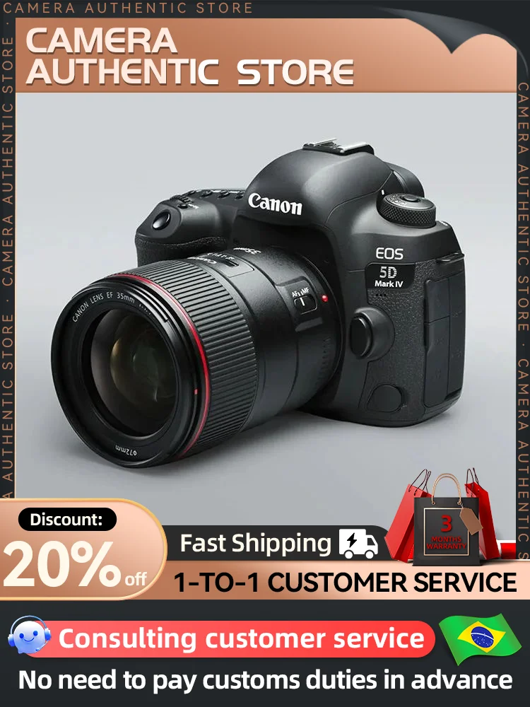 Câmara Digital Flagship Profissional Canon-EOS 5D Mark IV, Full-Frame, Vídeo 4K, 30,4 Milhões de Pixels, Apenas Corpo, Novo Produto, 5D4