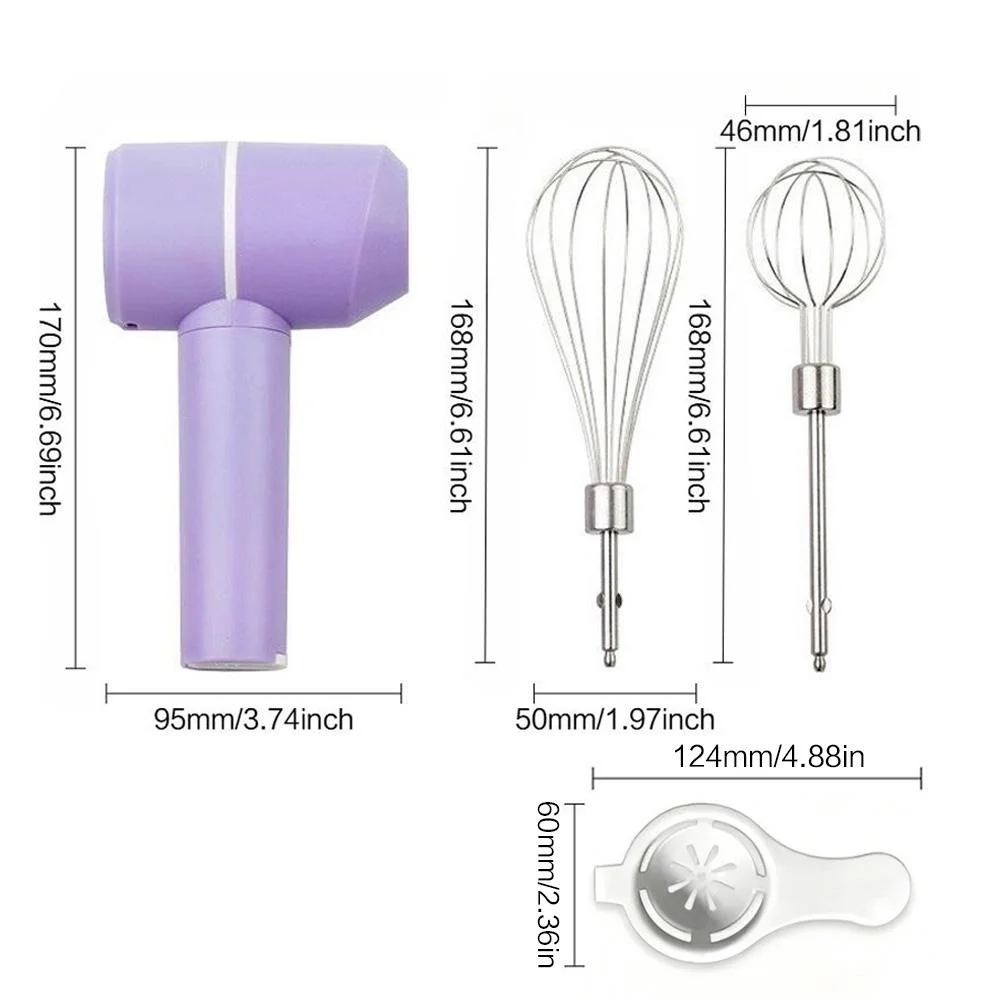Rechargeable Mini Electric Egg Beater Handheld Stainless Steel Cream Whisk Rustproof Milk Frother Kitchen Tool