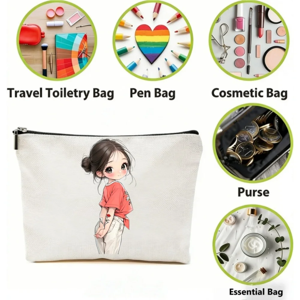 

1pc Fun Cartoon Illustration Zipper Storage Bag, Stylish Multi-Functional Cosmetic Organizer, Portable Travel Toiletry Bag