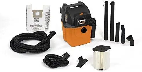 Ridgid Wet Dry Vacs Vac5000 Portable Wall Mount Wet Dry Vacuum Cleaner For Shop Or Garage, 5-Gallon, 5.0 Peak Horsepower, Small