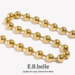 E.B.belle Round Bead Chain Necklace Simple Hypoallergenic Silver Color 316L Stainless Steel Jewelry 18K Gold Plated Decoration