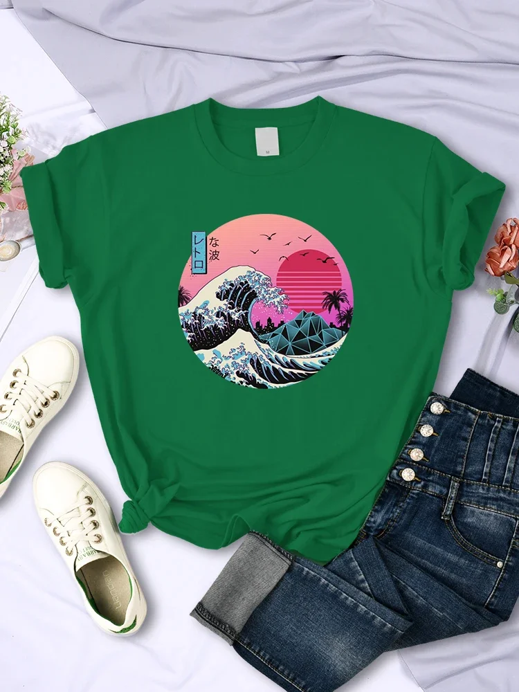 T-Shirt Women Short Sleeve Breathable Casual Ukiyo E Style Big Wave Fashion Summer Trend Top Soft All-math Womens Tee Clothing