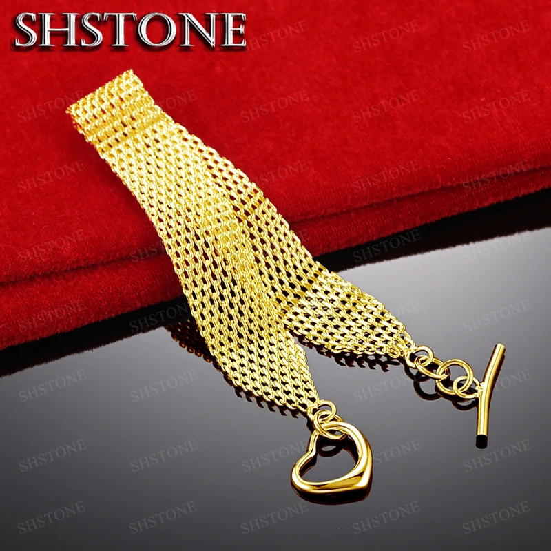 18K Gold Women Watchband Network Heart Button Chain Bracelets Lady Fashion Charm Jewelry Birthday Party Gifts