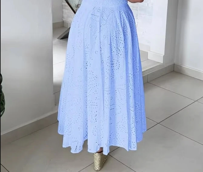 

Кружевной укороченный топ без рукавов с полыми люверсами и макси-юбка трапециевидной формы с высокой талией, комплект из двух предметов для женщин