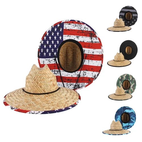 Imagen 2 del producto GEMVIE Sombrero salvavidas para mujer, sombrero de paja para playa, estampado al aire libre, ala ancha, sombrero panamá de verano