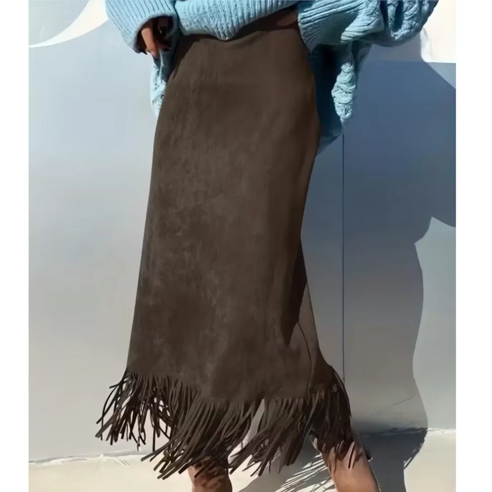 

Юбка из бархата с бахромой, весенне-летняя женская однотонная модная эластичная юбка средней длины с высокой талией, Roupas Feminina