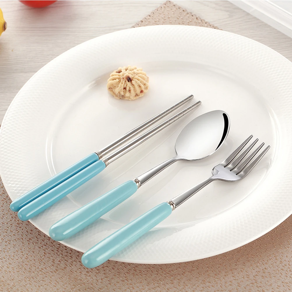 

Three-piece Set of Chopsticks Forks and Spoons Tableware Portable Cutlery Dinner Service Student Serving Utensils