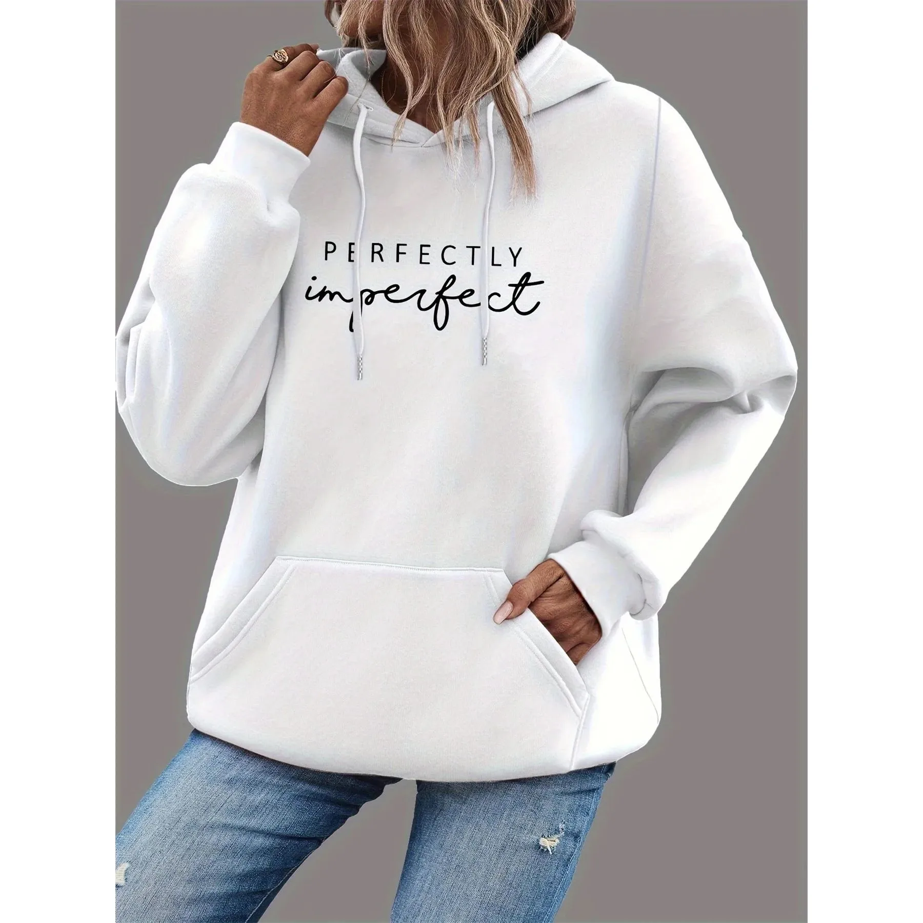 Sweat-shirt à capuche décontracté pour femmes, avec lettres parfaitement imprimées, Ro, confortable, Streetwear pour la saison d'automne