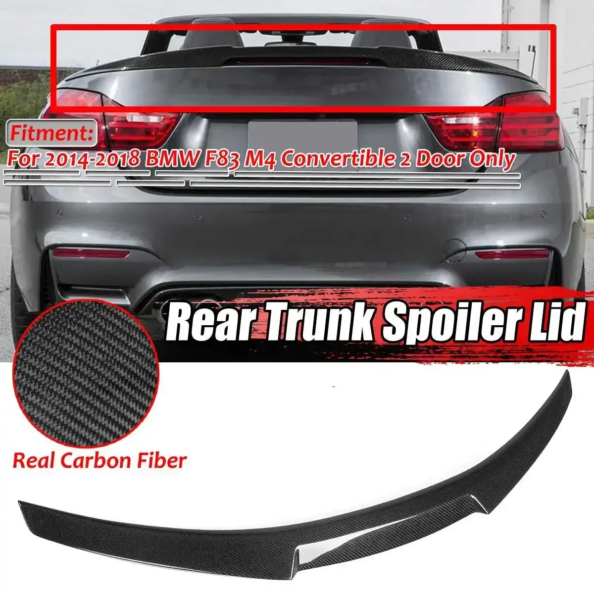 Real Carbon Fiber F83 Car Rear Spoiler Wing Lip For BMW F83 M4 Convertible 2 Door 2014-2018 Car Rear Trunk Spoiler Boot Wing