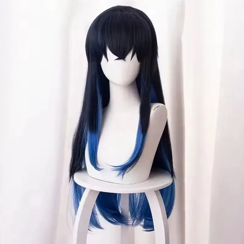 CyDemon Slayer Hashibira Inosuke Wig Sex Reversal Ombre Blue Synthetic Wigs Hashibira Inosuke Cosplay Long Straight Hair Wigs