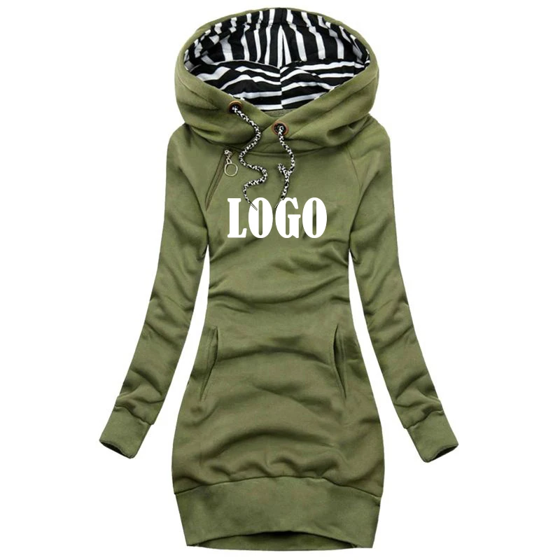 Personalize novos vestidos de manga comprida com capuz feminino estampado manga comprida hoodie casual saia com capuz pulôver bolso camisola vestido