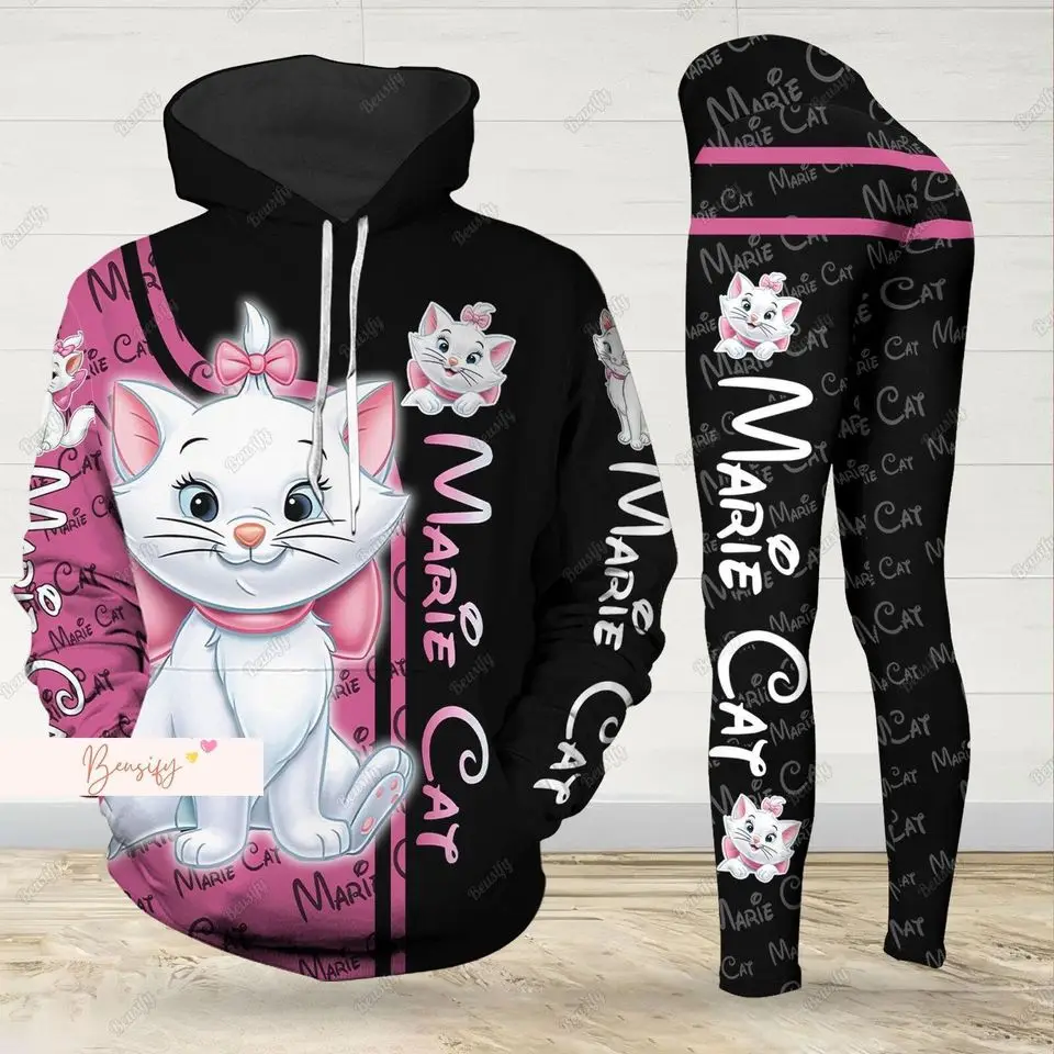 

Женская толстовка с капюшоном Marie Cat, женские леггинсы, костюм для йоги, леггинсы для фитнеса, спортивный костюм, топ на бретелях Disney, комплект леггинсов
