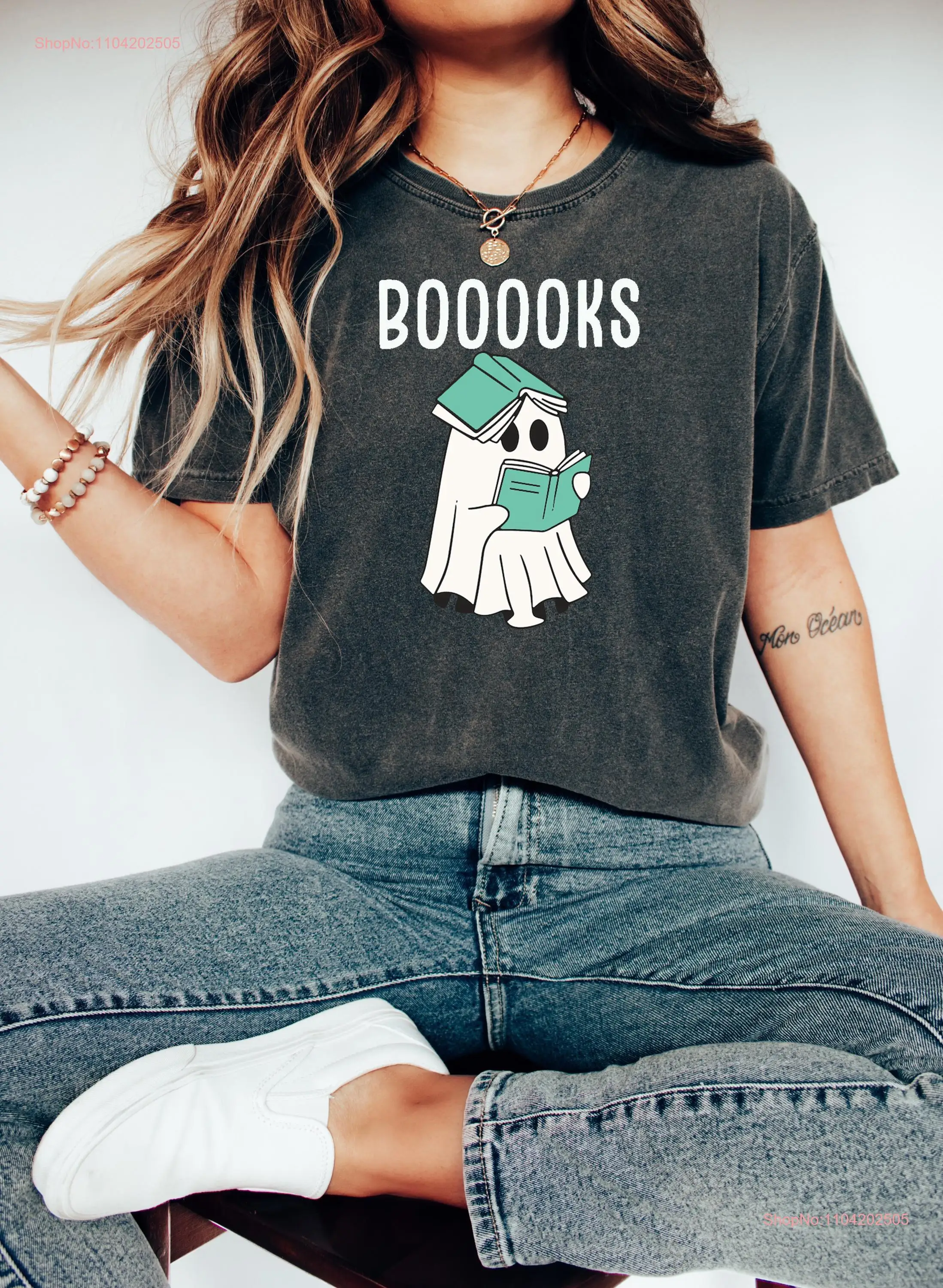 Booooks T Shirt Halloween Reading Librarian s Bookworm Teacher Ghost Books Reader long or short sleeves