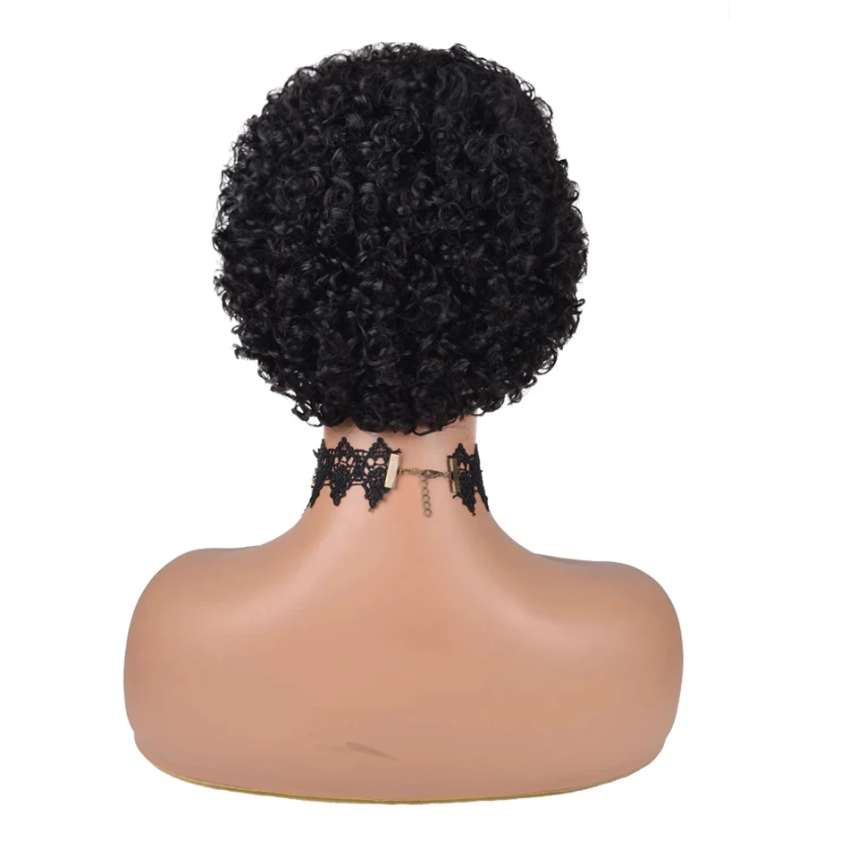 Parrucche corte per capelli ricci Pixie Cut Remy parrucche brasiliane per capelli umani per donne nere 180% densità parrucca riccia Afro crespo fatta a macchina