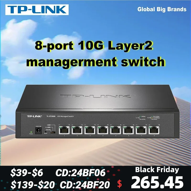 Tp-link Tl-st2008 10gbe Switch 2.5G Gigabit 10000mbps 5g Switches 8*10gbps Home NAS Core Main Hub Lay2 Web Manager