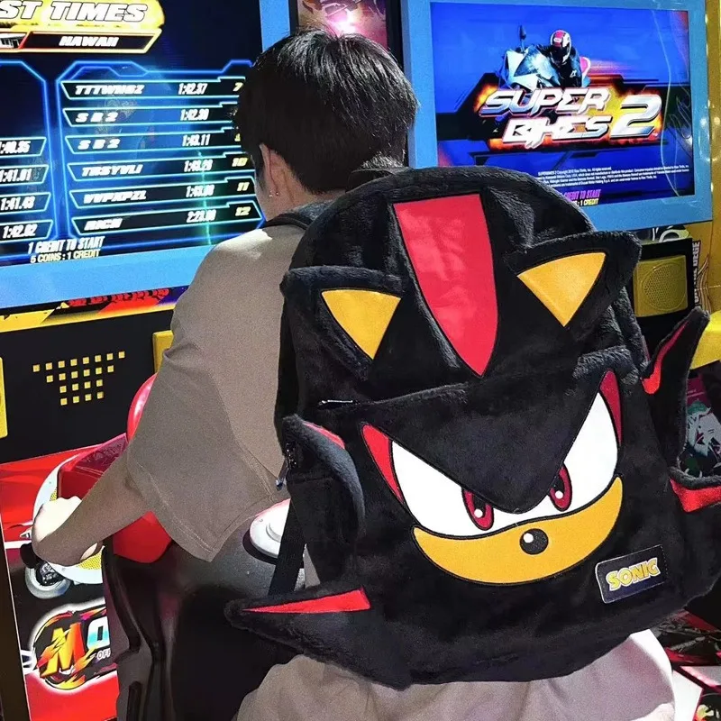 

New Movie and Animation Peripherals Sonic Shadow Black Plush Niche Backpack Couple Casual Bag Trendy School Bag Student Bag