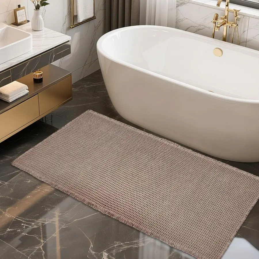 

Tan Waffle Bath Mat,Super Absorbent Non Slip Bathroom Rug,Brown 24x48inch,Machine Washable Ultra Soft Floor Mats