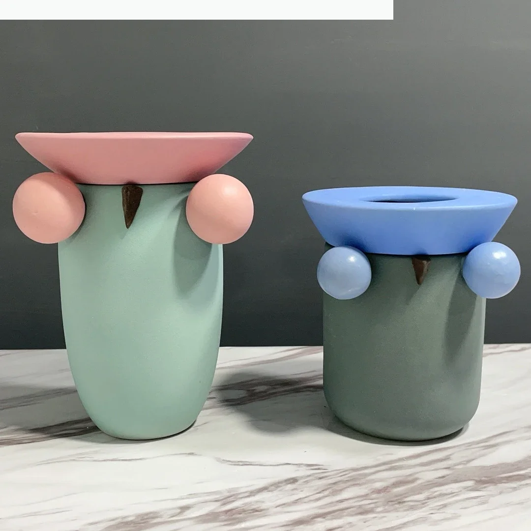 Ceramic Vase Cartoon Geometric Colored Ceramic Crafts Floral Arrangement Accessories Hand-made Flower Vase Home Decor