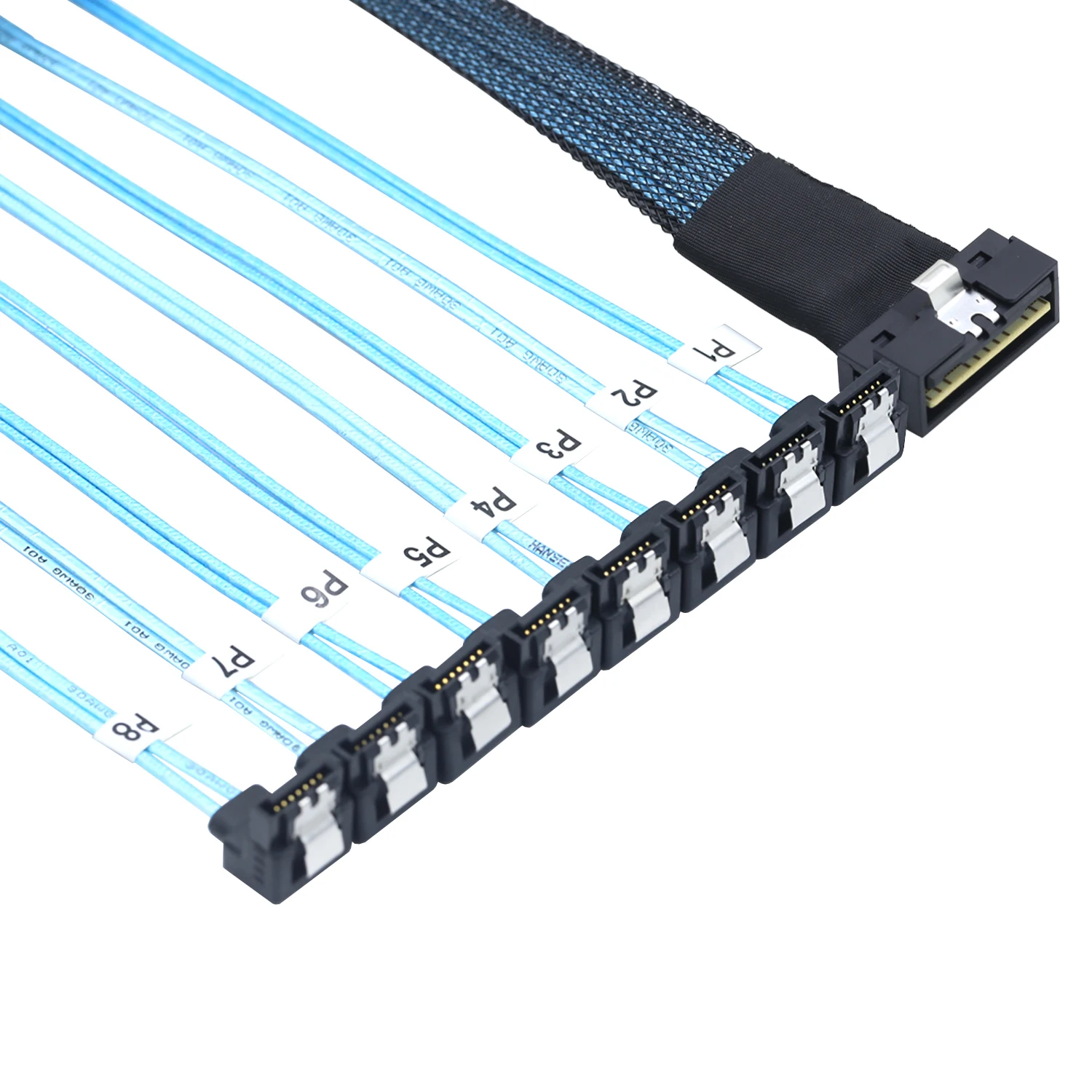 PCI-E Ultraport Slimline SAS 4.0 LP Low profile SFF-8654 8i 74pin  to 8X SATA 7Pin 90 degree Server Cable