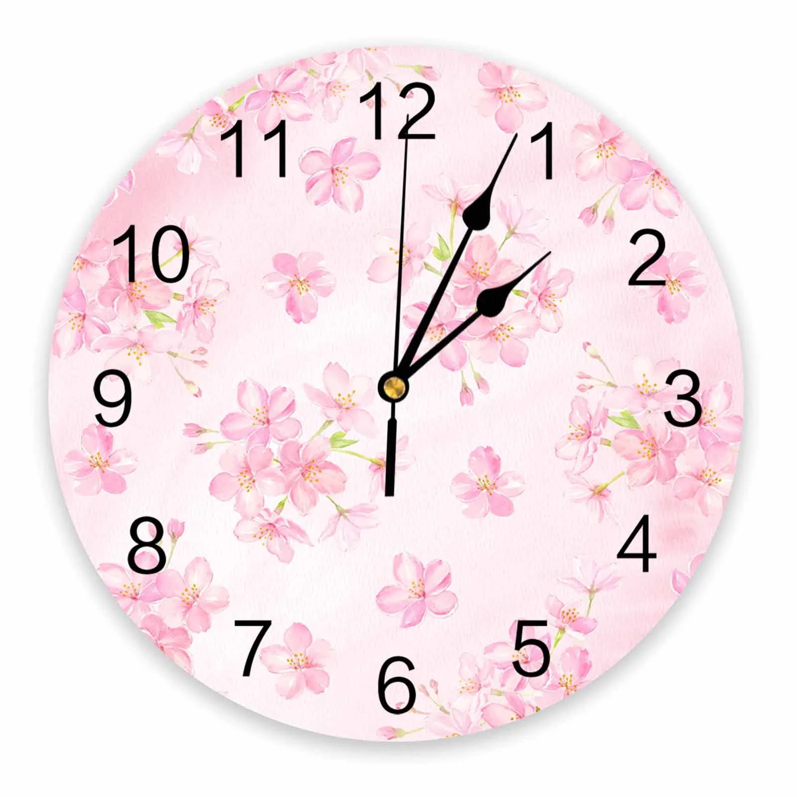 Watercolor Cherry Blossom Flower Wall Clock Large Modern Kitchen Dinning Round Wall Clocks Bedroom Silent Hanging Watch