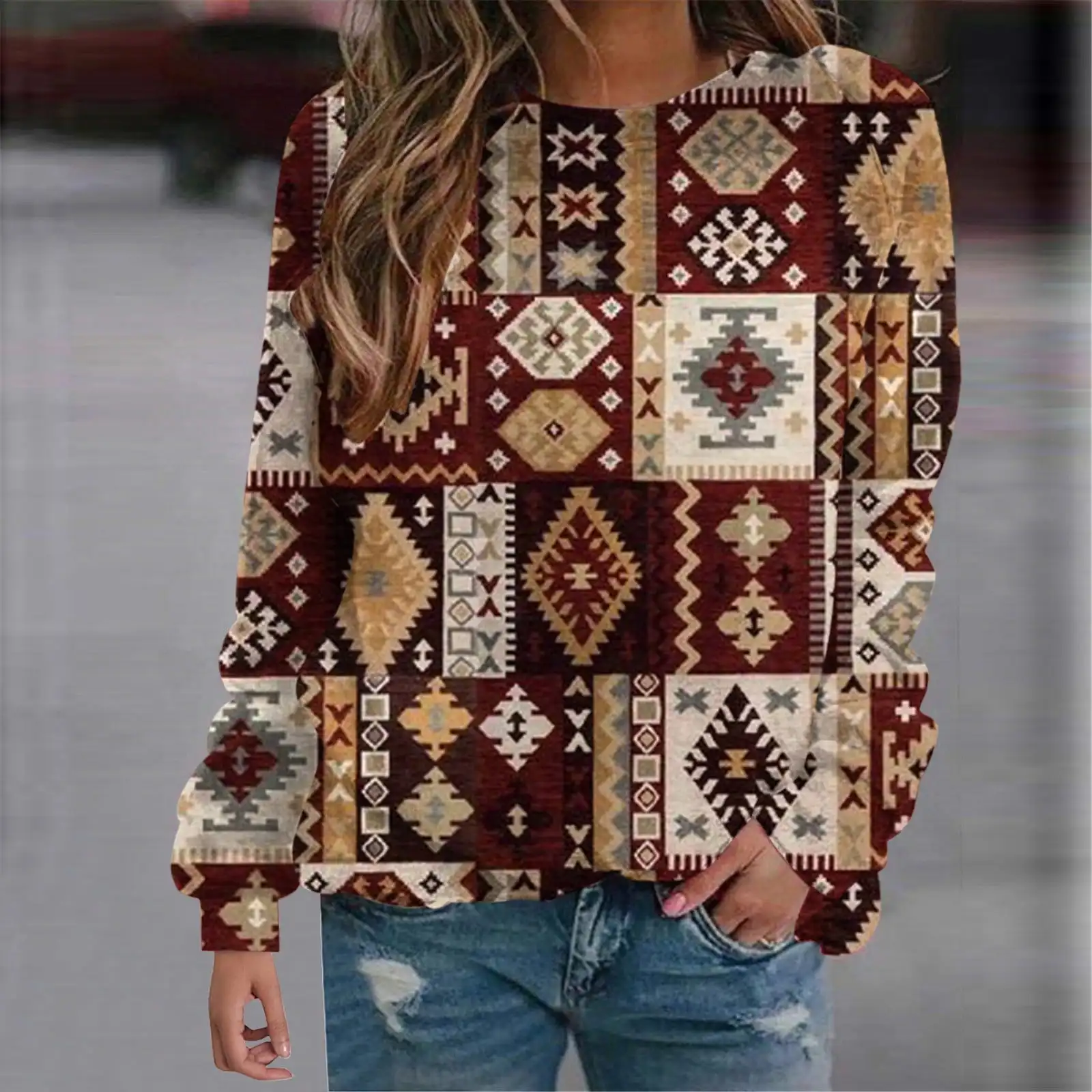 Western Aztec Ethnic Sweatshirts Geometric 3D Print Hoodies Women Retro Hoodie Oversized Pullovers Harajuku Tops Woman Clothing